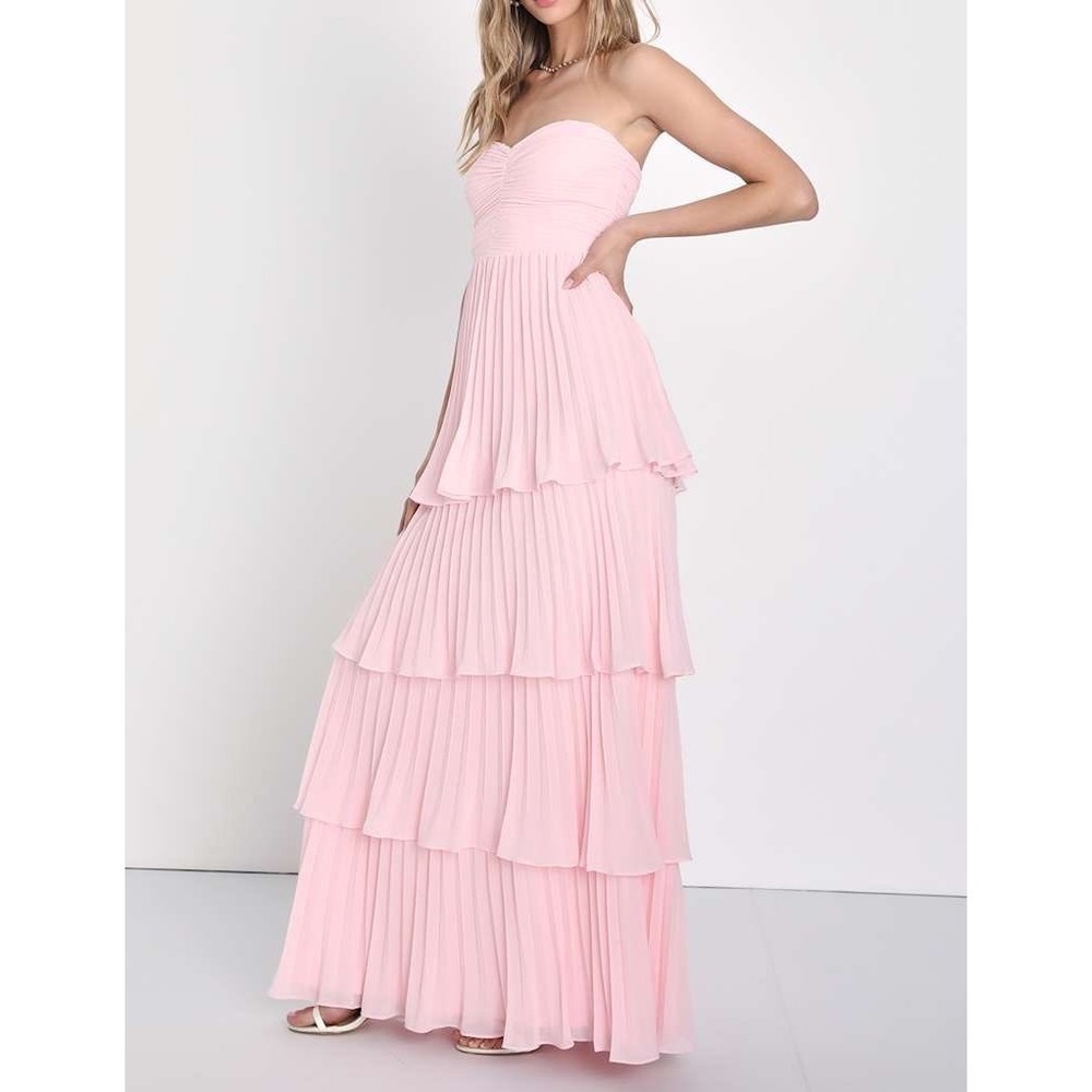 NWT Lulus Seriously Sensational Light Pink Strapless Tiered Maxi Dress Small